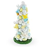 BestPysanky Easter Bunny Climbing Egg Tower – Playful Rabbit Figurine for Spring Decor 10.6 Inches