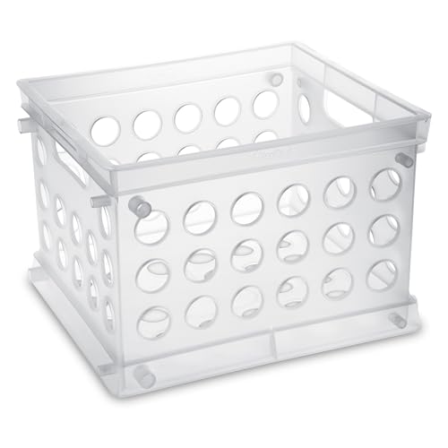 Sterilite Mini Crate, Stackable Plastic Storage Bin with Handles, Organize Home, Garage, Office, School, Dorm Room, Clear, 12-Pack