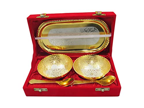 Bols de basse en laiton de lotus plaqué or avec plateau cadeau de fête original