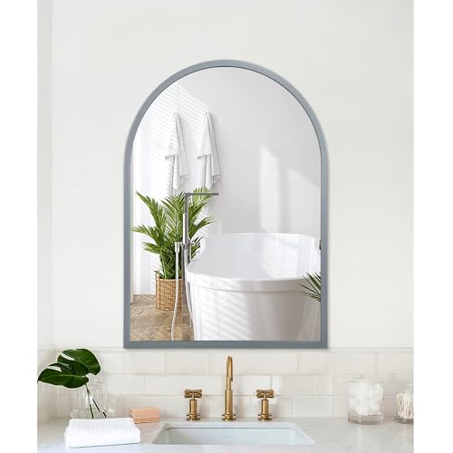 Image of Arched Wall-Mounted Mirror Aluminum Alloy Frame Bathroom Wall Mirror for Vanity Living Room, Bedroom Entryway Room Home Decor 20 inchx16 inch