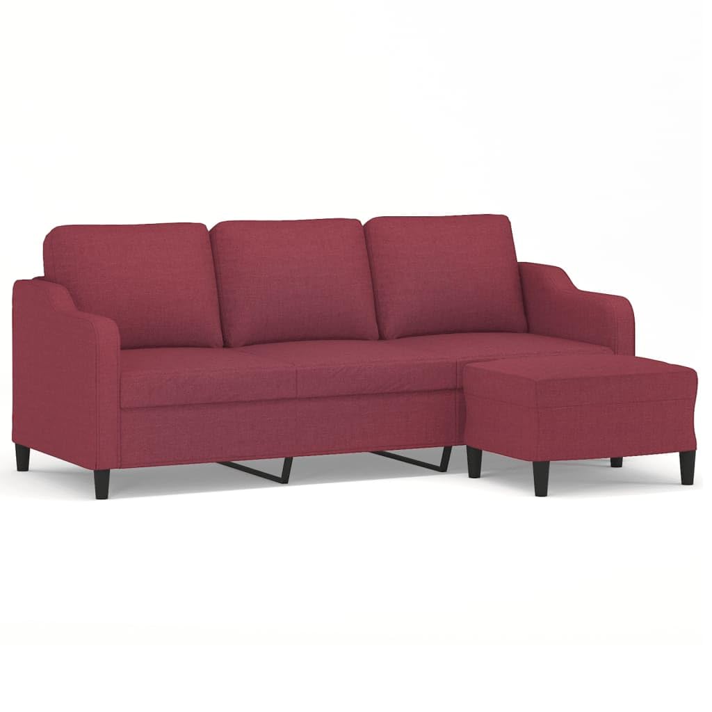 Sofá de 3 plazas con taburete de tela rojo tinto 180 cm estilo moderno modelo 3201141