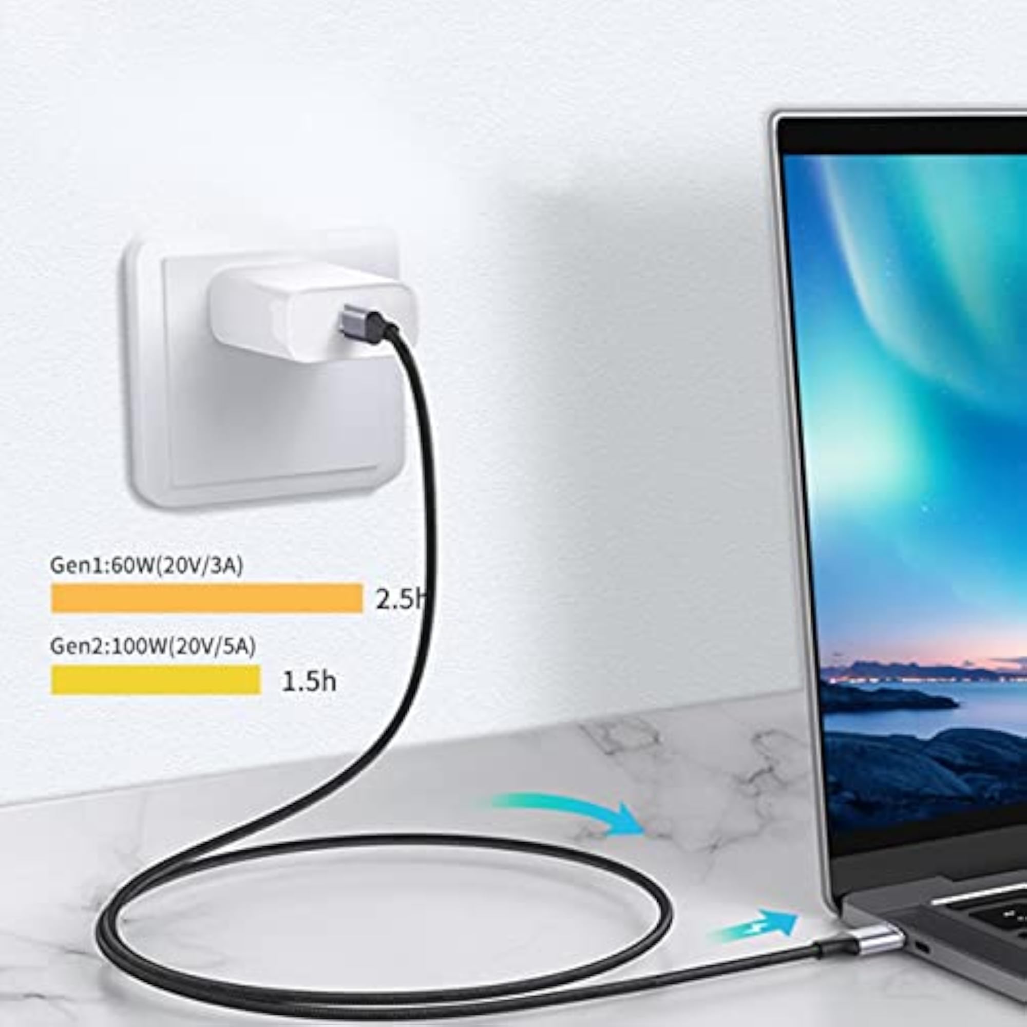 USB C Extension Cable 90 Degree Angled 100W