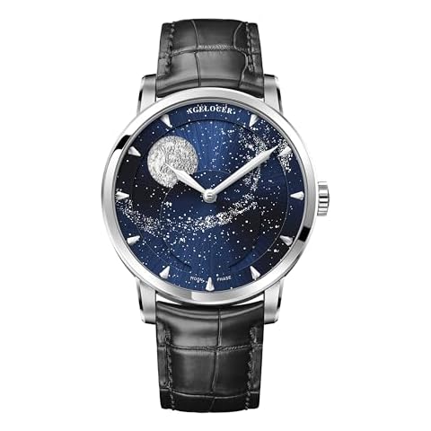AGELOCER Luxury Automatic Mechanical Watch, Original Men Watch with 3D Moon Phase Watch Dial Starry Sky Skeleton Stainless Steel Men's Wrist Watch Cover