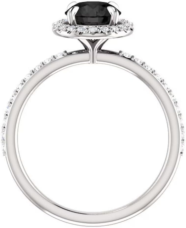 2 CT Halo Genuine Black Diamond Engagement Ring 10K Yellow Gold, Halo Round Shape Black Onyx Ring, Halo Black Micro Pave Ring