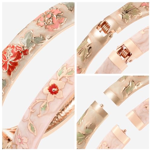 UJOY Vintage Bracelet Gold Plated Enameled Jewelry Spring Hinge Metal Cuff Cloisonne Bangles Set Gift Box Packed 55A4