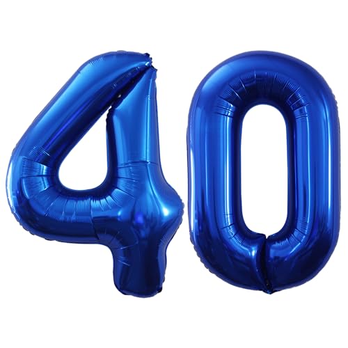 GOER Number 40 Balloons for 40th Birthday Party Decorations,42 Inch Jumbo Foil Helium Balloons for 40th Anniversary (Blue)