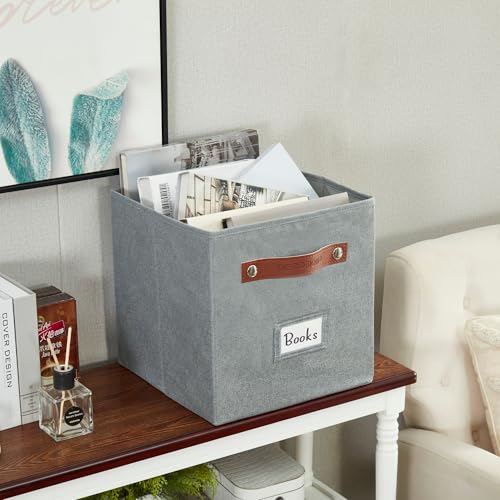 Image of DECOMOMO Storage Bins | Cube Storage Bin with Label Holders, Fabric Storage Cubes for Organizing Shelves Closet Toy Clothes (11 inch / 6pcs, Texture Grey)