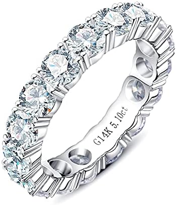 Moissanite Eternity Ring, 4.5-5cttw D Color Lab Grown Created Diamond 14k Solid Real White Gold Eternity Wedding Band Ring for Women