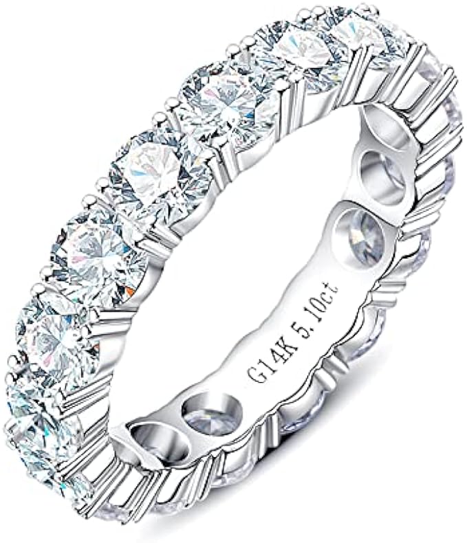 Moissanite Eternity Ring, 4.5-5cttw D Color Lab Grown Created Diamond 14k Solid Real White Gold/Yellow Gold Eternity Wedding Band Ring for Women