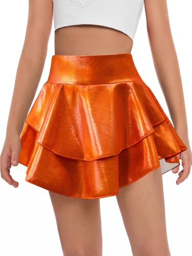 Image of Haloumoning Girls Metallic Skater Skort Kids Shiny Scooter Skirt 4-14 Years | High Waisted, Dance Skorts