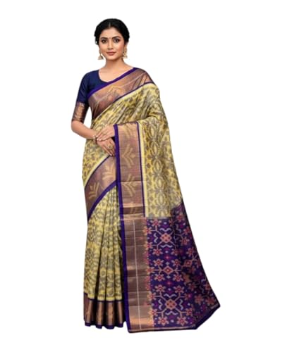 Image of AYYAPPASILK Women's Exclusive Ikkat Silk Saree for Designer Border with Contrast Blouse