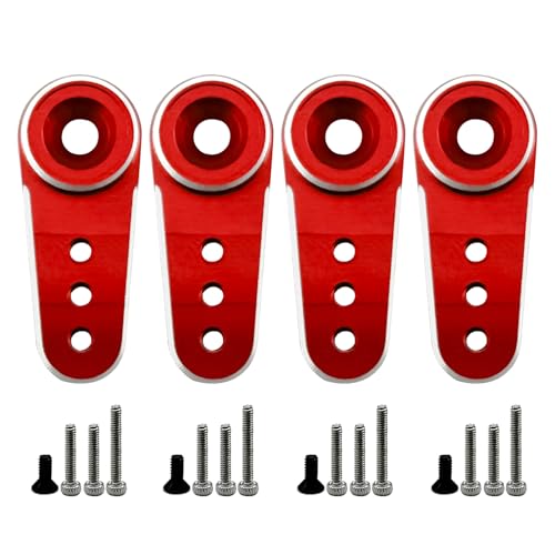 4Pack Aluminum 15T Servo Horn Arms RC Mini Servo Horns Toy Car Accessories Compatible with Emax ES08MA Servo Fit for Axial SCX24 1/24 RC Crawler (Red)