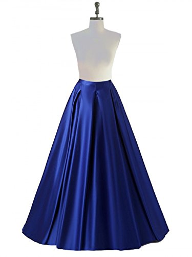 Diydress Women's Fashion High Waist A-Line Satin Skirts with Pockets Royal Blue