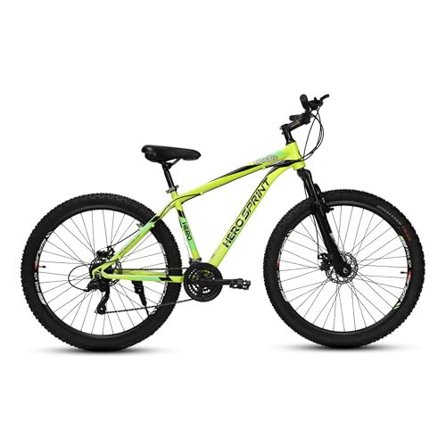 Image of Hero hustle cycle, 29 inch tire size with steel frame, 21 speed gear with disc brake and front suspension, Yellow, 1