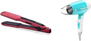 Havells HS4121 Wide Plate hair straightener With Digital Display & Adjustable temperature, Heats Up Fast (Red) & Havells HD3151 1600W Foldable Hair Dryer, 3 Heat Settings with Cool Shot(Turquoise)