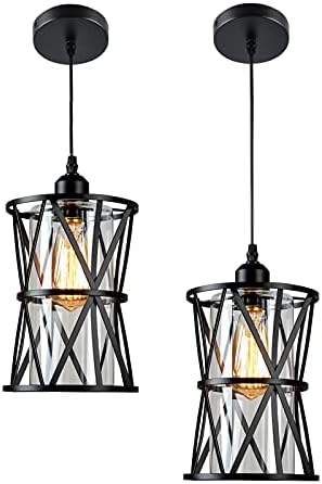 HMVPL Farmhouse Pendant Light Fixture for Kitchen Island Dining Room Over Sink Hallway Bedroom, Black Outdoor Chandelier for Entryway Porch Gazebo with Roof