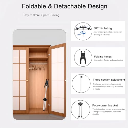 Image of Clothes Steamer Stand Hanger with Steamer Ironing Glove for Steaming Clothes, Handheld Garment Steamer Rack with Grey Mini Handhelded Ironing Pad Board