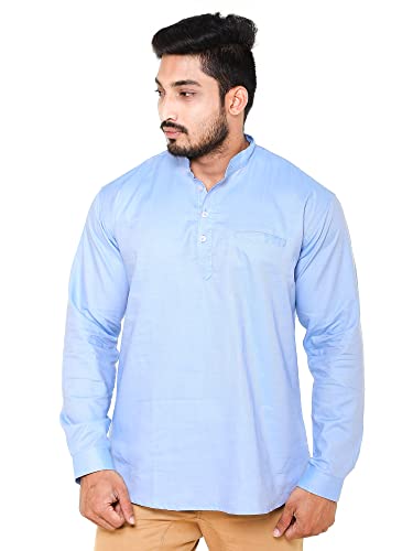 Image of Men's Linen Chinese Collar Full Sleeve Plus Size Short Kurta