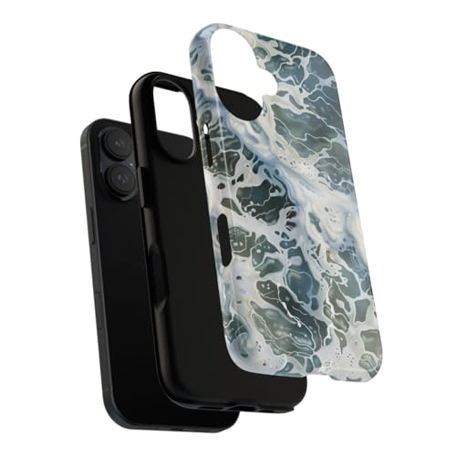 Coque iPhone 16 bleu rigide finition brillante style surface d'eau luxe - 3