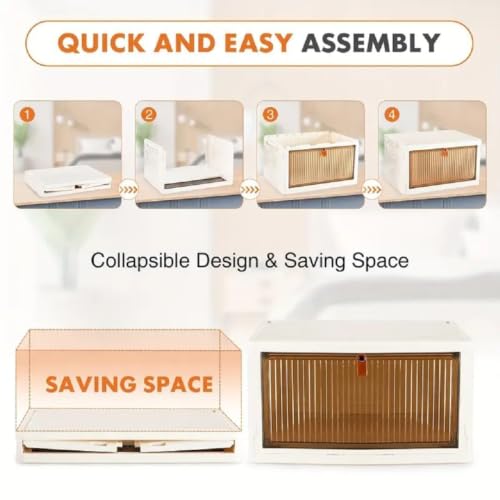 Image of 4 ๐๐๐๐ Plastic Rack for Storage Cabinet with Wheels | Multipurpose Shelf Storage Services Almirah Wardrobe for Clothes, Kitchen Cupboard | Plastic Organizer with Transparent Doors