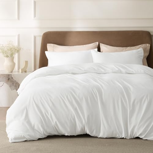 Image of Bedsure 260x220cm Duvet Cover Set - Superking Brushed Microfiber Bed Cover Set with Zipper Closure, White Quilt Bedding Cover with 2 Pillowcases, White