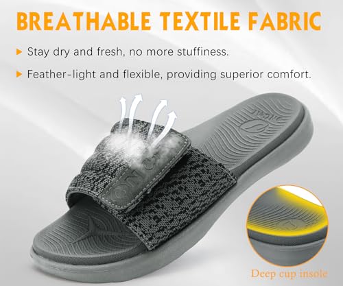 Image of ONCAI Mens Slide Sandals Open Toe Athletic Adjustable Straps Orthotic Plantar Fasciitis Sport Sandals with Soft Cushion Arch Support Footbed Size 7-13