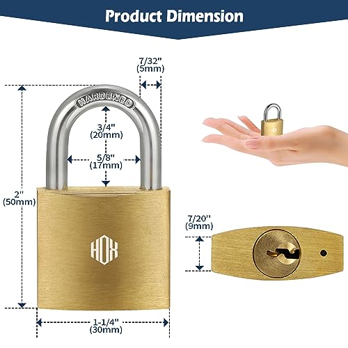 Image of HOX 2-Pack Keyed Padlock, Waterproof and Rustproof, Solid Brass Lock with 1-1 /4 inch Wide Body, Padlock with Keys for Storage Unit, Sheds, Garages and Fence
