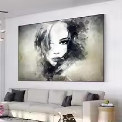 Toile portrait de femme noir et blanc haut de gamme avec cadre interne bois