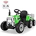 Trattore Elettrico 12V 7Ah 2+1 Cambi di Marcia, Trattore a Batteria con 7 Luci Frontali, Pulsante Clacson/Lettore MP3/ Bluetooth/Porta USB/Controllo Remoto per Bambini 3-6 Anni (Verde)