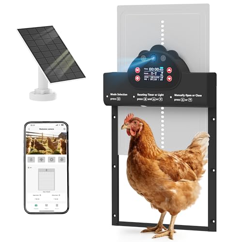 PawHut 2K HD AI Camera Automatic Chicken Coop Door WiFi Solar Powered Auto Chicken Coop Door Opener with Timer & Light Sensor APP Remote Control 5200 mAh Battery Anti-Pinch & Alarm Driver Function