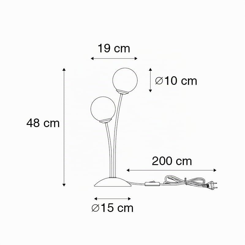 Qazqa Modern Tischleuchte mit Glas, Tischlampe - Athens - Schwarz mit Rauchglas, max. 28W, Geeignet für LED, 48cm, Ideal als Küche lampe, Schlafzimmerlampe und Wohnzimmerlampe