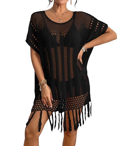 Bsubseach Crochet Swimsuit Coverup Bohemian Bathing Suit Cover Up for Women Hollow Out Knit Beach Dress