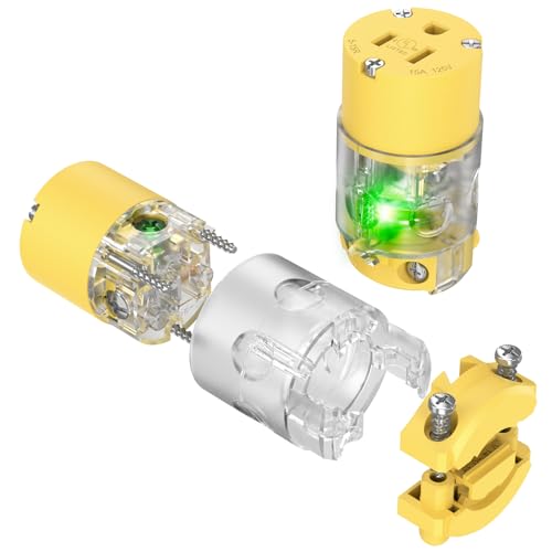 110V Female Plugs Receptacles Illuminated Electrical Outlets Drop Cord Extension Cord Replacement Ends with Green Neon Light NEMA 5-15R 15 Amp 120 Volt UL Listed 2-Pack by HYDUUU - Image 9