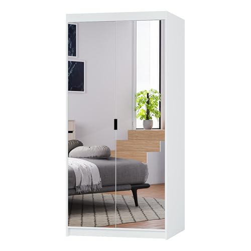 AXLIVING Schrank mit Spiegel Weißen Kleiderschrank Storicos 2D 89,7cm