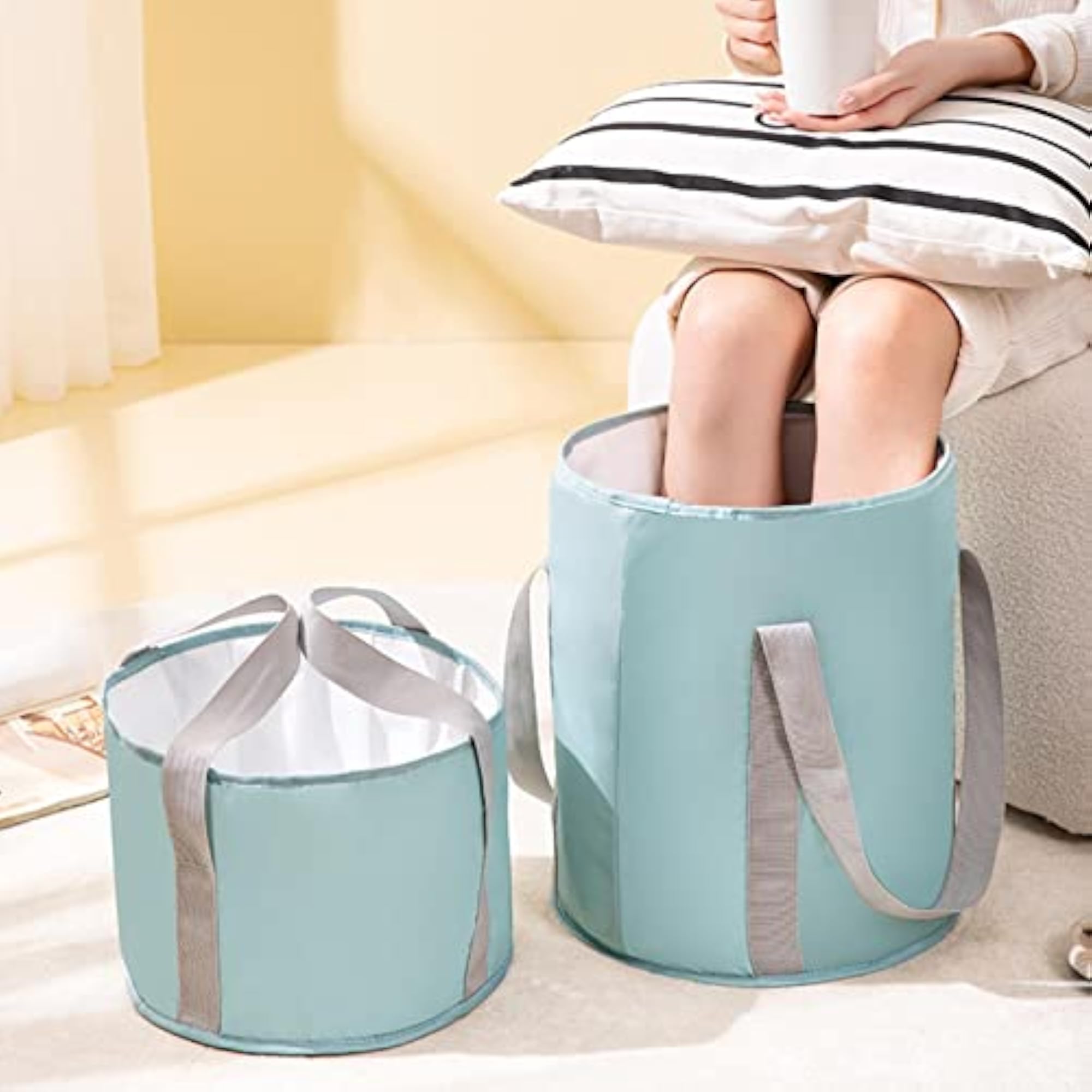 Foldable Blue Basin Washbasin with Handle for Gardening