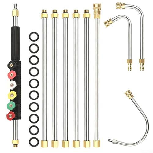 4000 PSI Telescopic Pressure Washer Extension Wand Kit, 24ft Stainless Steel & Brass High Pressure Cleaning Tool with 6 Nozzles, M22 14mm Quick Connect for Roof Window Car Wash, 10 Pieces