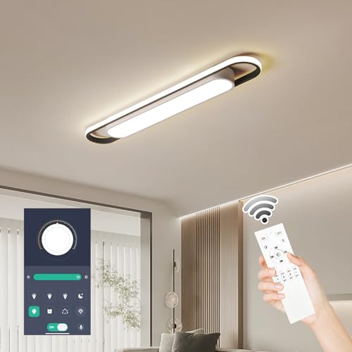 Naroume Dimmable LED Ceiling Light Modern Linear LED Ceiling Lamp 92cm Smart Semi Flush Mount Wraparound Shape Lighting Fixture with Remote Control for Kitchen Dining Room (6-49) X2W