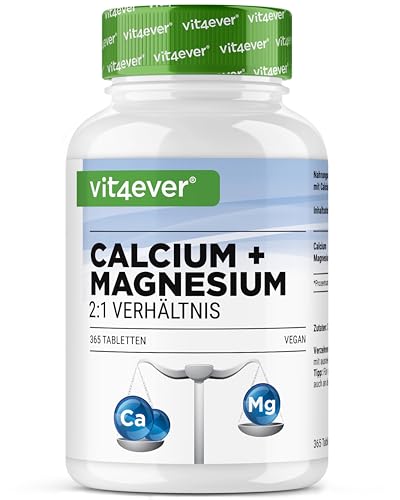 Calcium 800 mg + Magnesium 400 mg (2 Tabletten) - 365 Tabletten - 6 Monatsvorrat - Kalzium + Magnesium-Komplex im 2:1 Verhältnis - Vegan - Hochdosiert