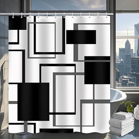Yieldeer Black and White Shower Curtain Set Cover