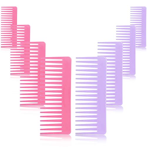 8 Pieces Wide Tooth Comb No Handle Detangler Comb Styling Shampoo Comb Large Detangling Comb Curly Tooth Comb for Long Hair, Curly Hair, Wet Hair, Pink and Purple