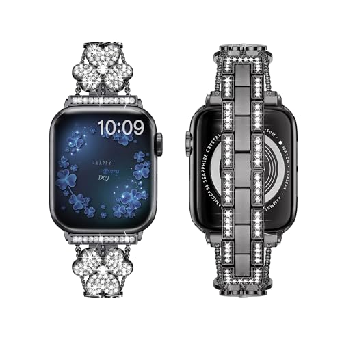 SRENA Metal Band Compatible with Bands for Women Ultra iWatch Series 9 8 7 6 5 4 3 2 1 Se?44mm 40mm 45mm 41mm 49mm 42mm 38mm Strap Bling Men in color Black