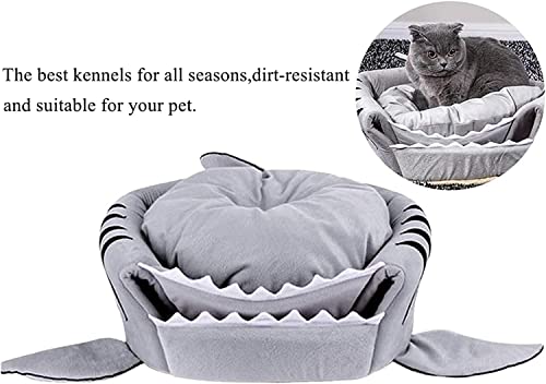 Cat Litter Hot Cat Mat Shark-Shaped House Warm Kennel Kitten Bed One Mat Two Usage Shark Bed For Small Cat Dog Cave Cozy Bed Removable （Light Grey） #TOP2