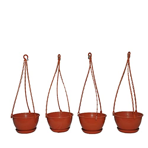Green Live Plastic Round Flower Plant Hanging Pot with Hanging Chain for House Plants Garden Balcony Decoration (Brown) Pack of 4 (B097N6ZCX3) Amazon Price History, Amazon Price Tracker