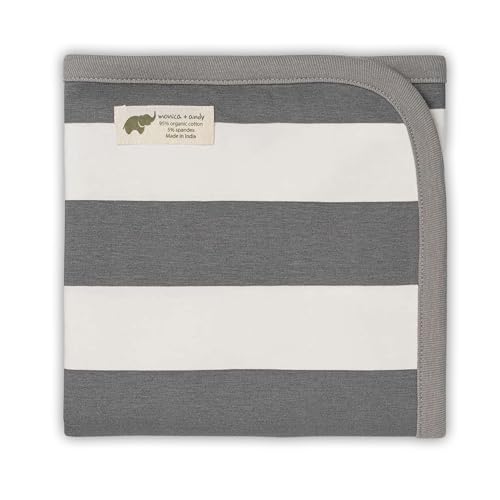Image of monica + andy Coming Home Baby Blanket – Grey Cabana Stripe, 32” x 32”, for Infant Boys & Girls (0-6+ Months) – 95% Organic Cotton + 5% Spandex, Soft & Gentle on Skin – Newborn Must-Have & Essential