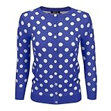 YEMAK Women's Polka Dot Cute Jacquard Crewneck Button Down Sweater Cardigan MK3104-RBL-M Royal Blue