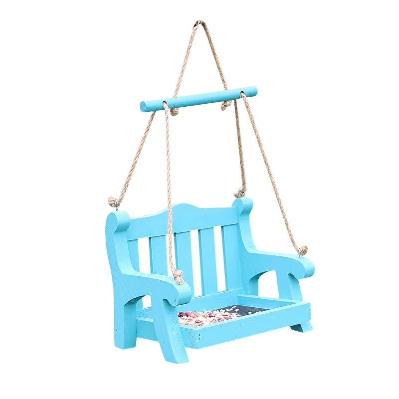 ikasus Garden Wood Bird Feeder for Outside Handmade Wooden Porch Swing Wild Bird Feeder for Garden Courtyard Patio Decoration Backyard Birding Hanging Wild Bird Feeder Blue