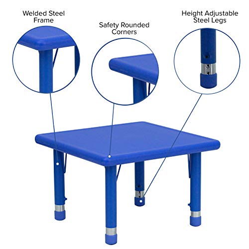 Emma + Oliver 24" Square Blue Plastic Height Adjustable Activity Table #TOP2