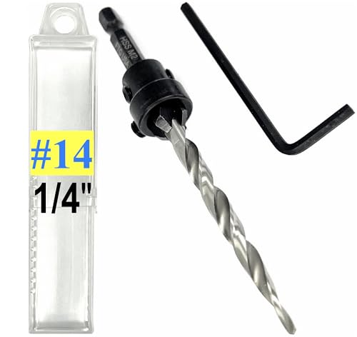Image of FTG USA #14 (1 /4 inch) Tapered Wood Countersink Drill Bit w / 1 /2 inch Collar & Case | Adjustable 1 /2 inch depth stop collar helps control hole depth. Includes sharp tapered countersink bit and storage case