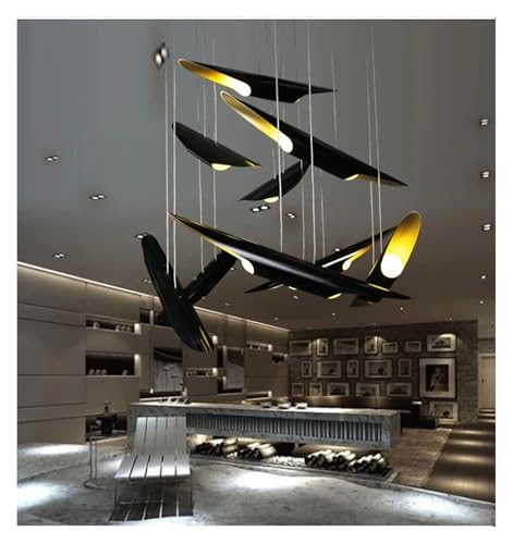 Lustre moderne or noir pour illuminer les grands volumes, suspension 6x70cm