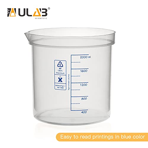 ULAB Scientific Stackable Graduated Plastic Beakers, Vol.2000ml(68oz), with Easy-to-Read Printings in Blue, UBP1017 - Thumbnail 4
